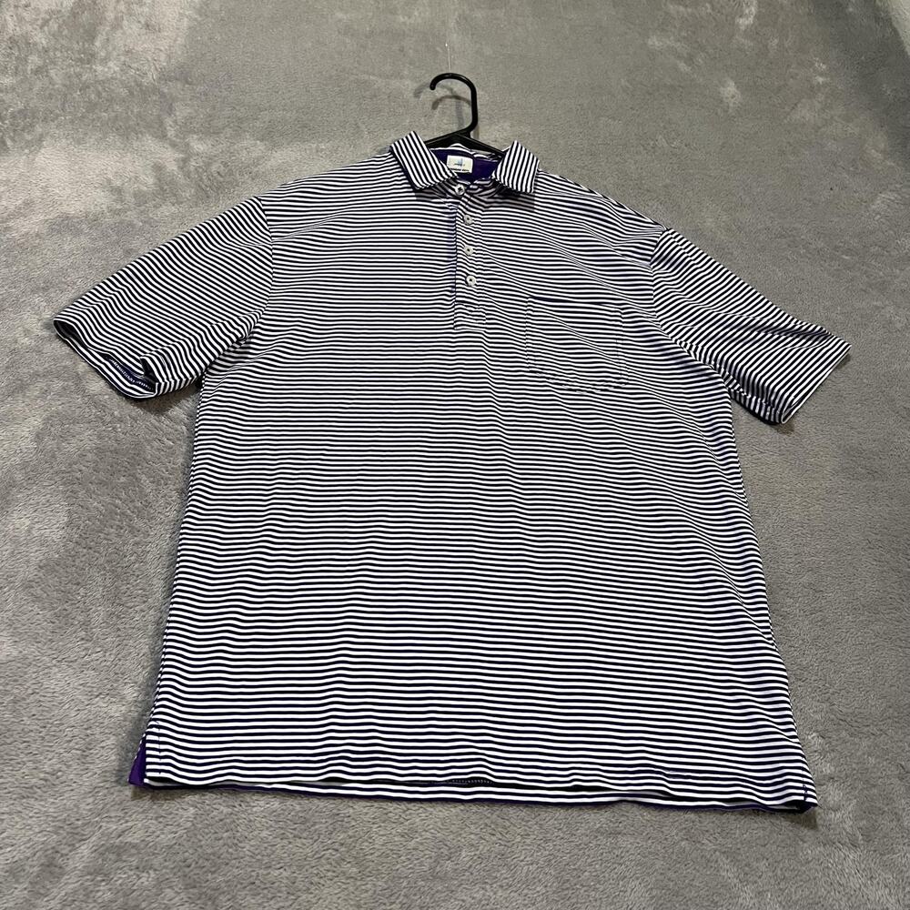 Johnnie-O Nelly Hangin Out Polo Shirt Mens Medium Purple Stripe Stretch Pocket
